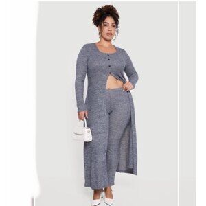 Love University 2 Set Plus Size Ribbed Knit Leggings & Split Hem Long Sweater 2X